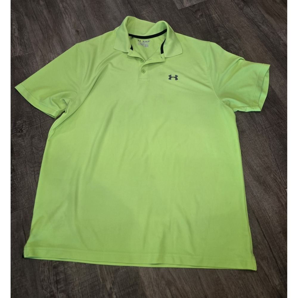 Under Armour 2XL Loose Polo Shirt‎ Neon Green Heat Gear Dri Fit Stitched Logo